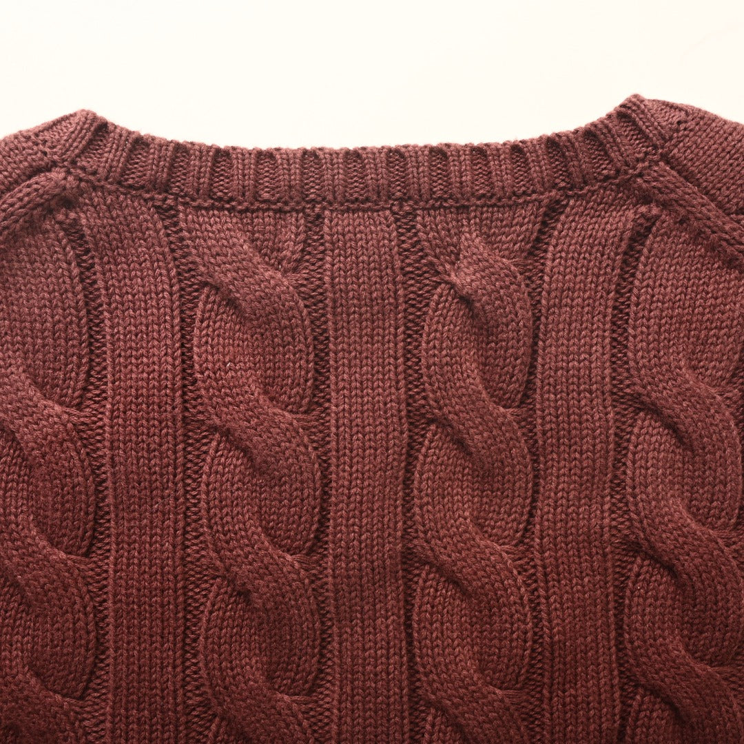 Cable-Knit V-Neck Sweater Rich Ruby