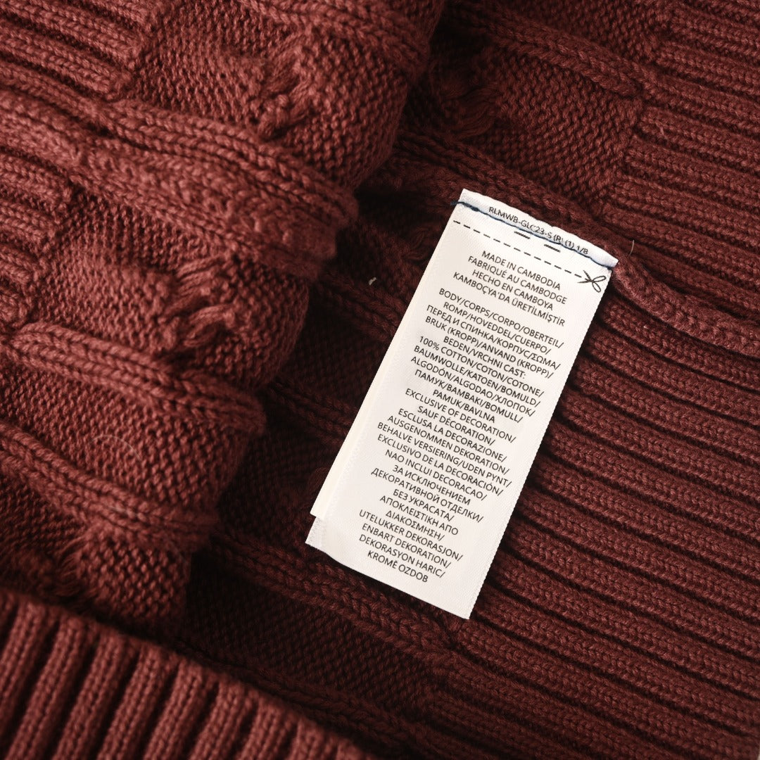 Cable-Knit V-Neck Sweater Rich Ruby