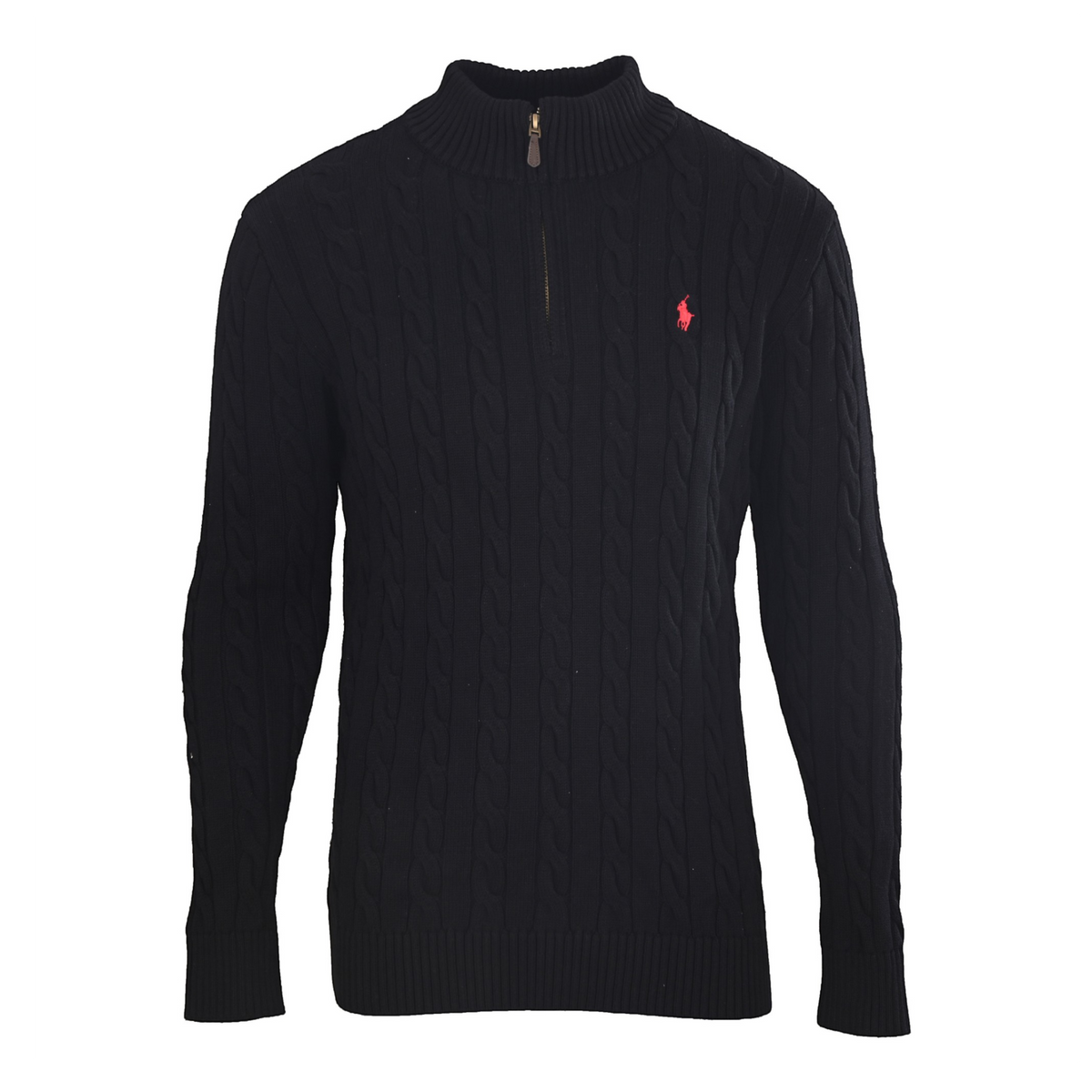 Cable-Knit Cotton Quarter-Zip Sweater Black