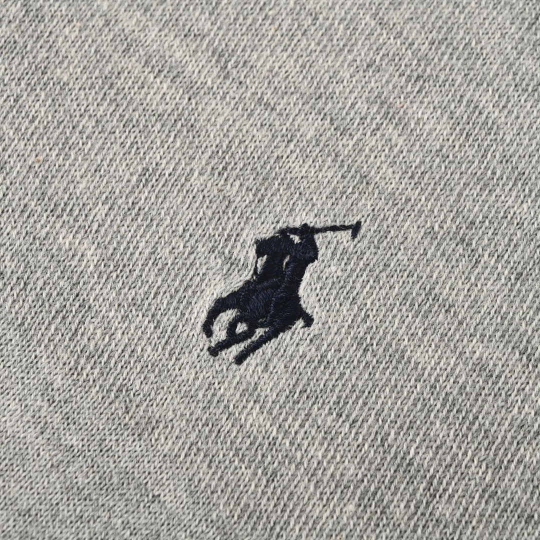 Fine-Knit Cotton Polo Sweater Grey