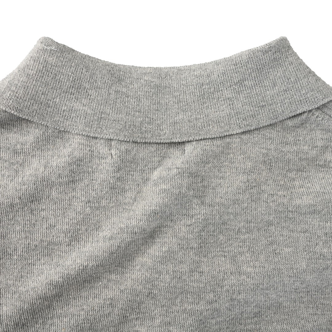 Fine-Knit Cotton Polo Sweater Grey