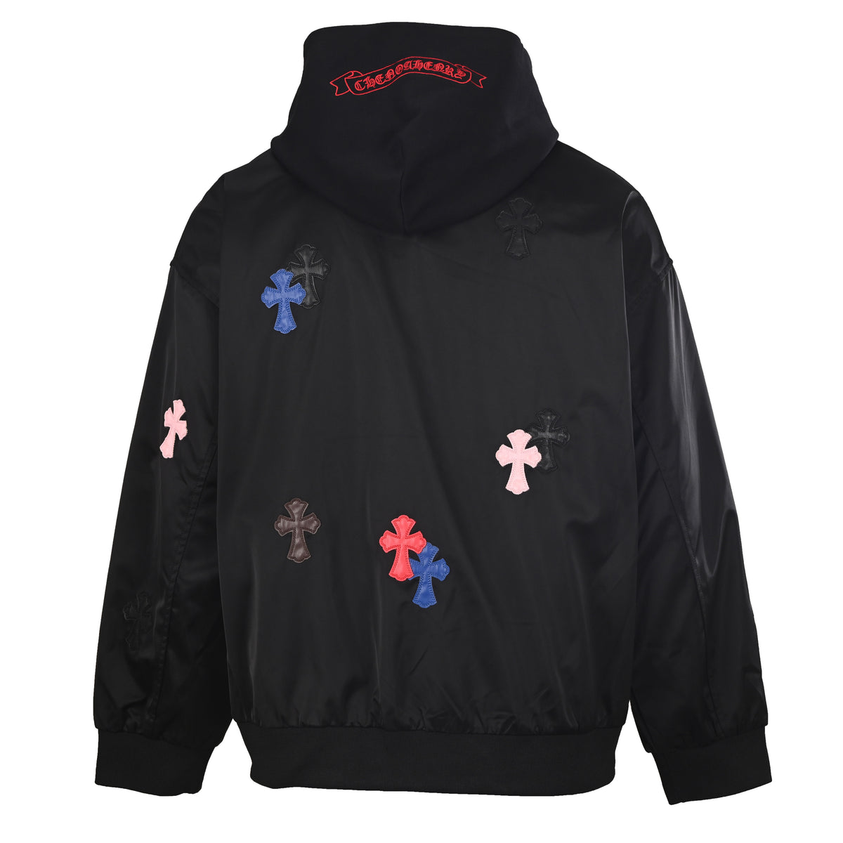 Multicolor Cross Patch Zip-Up Hoodie Black