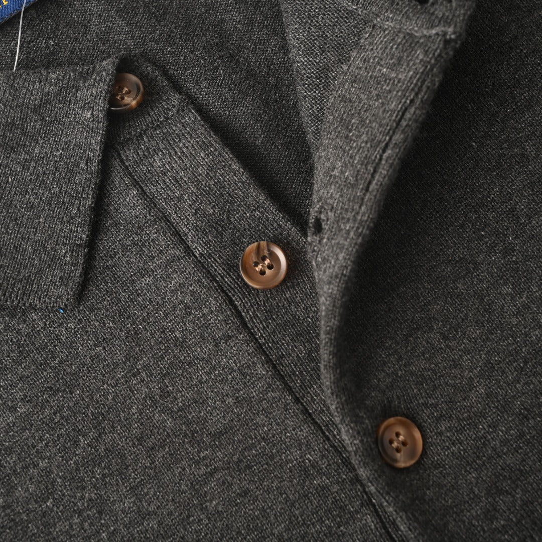 Fine-Knit Polo Sweater Charcoal Grey