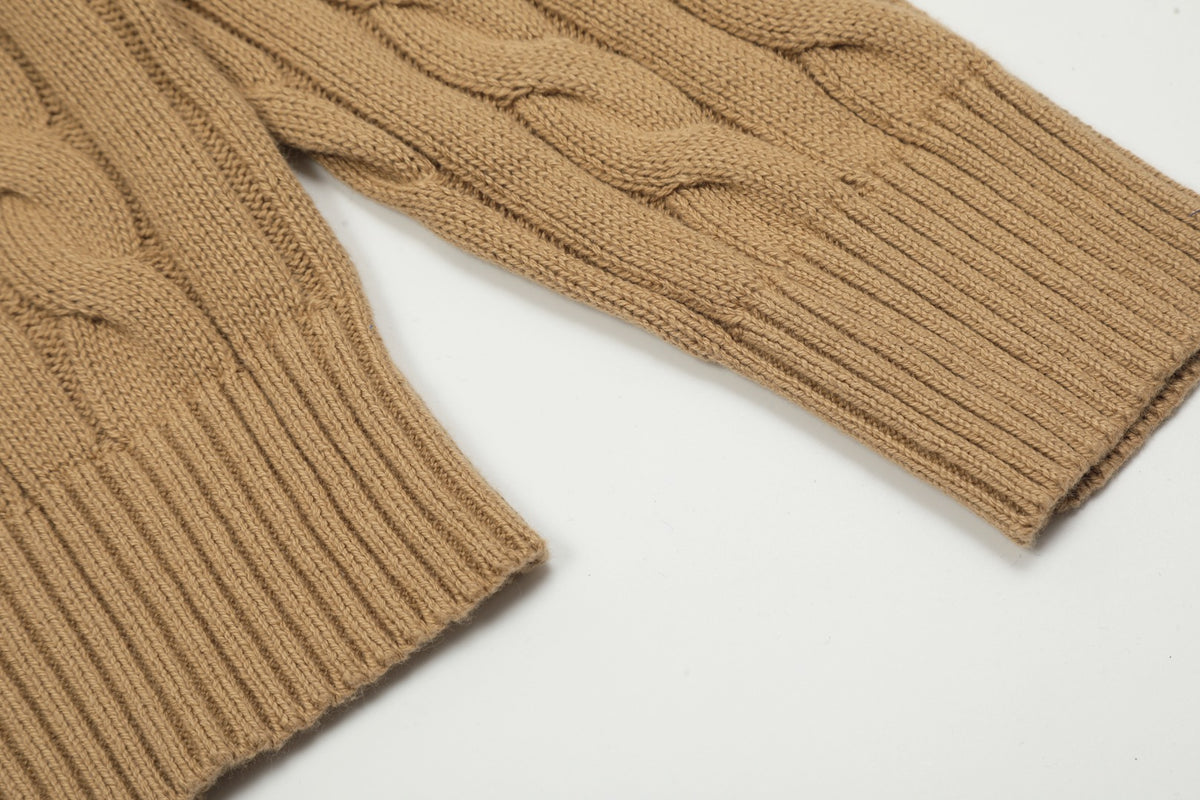 Cable-Knit Crewneck Sweater Tan