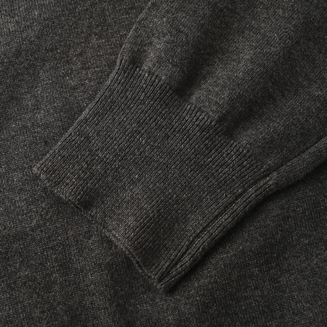 Fine-Knit Polo Sweater Charcoal Grey