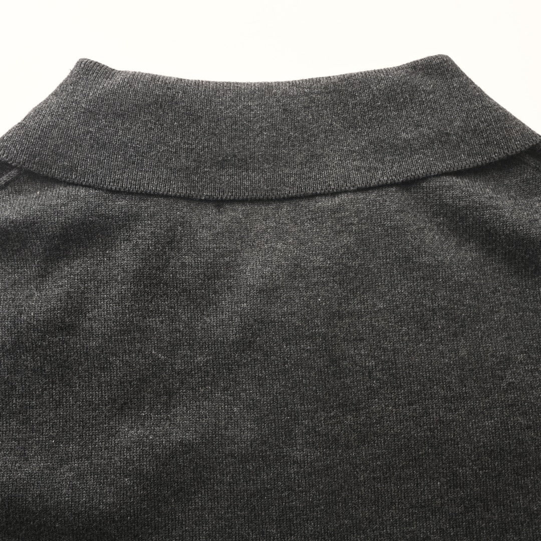 Fine-Knit Polo Sweater Charcoal Grey