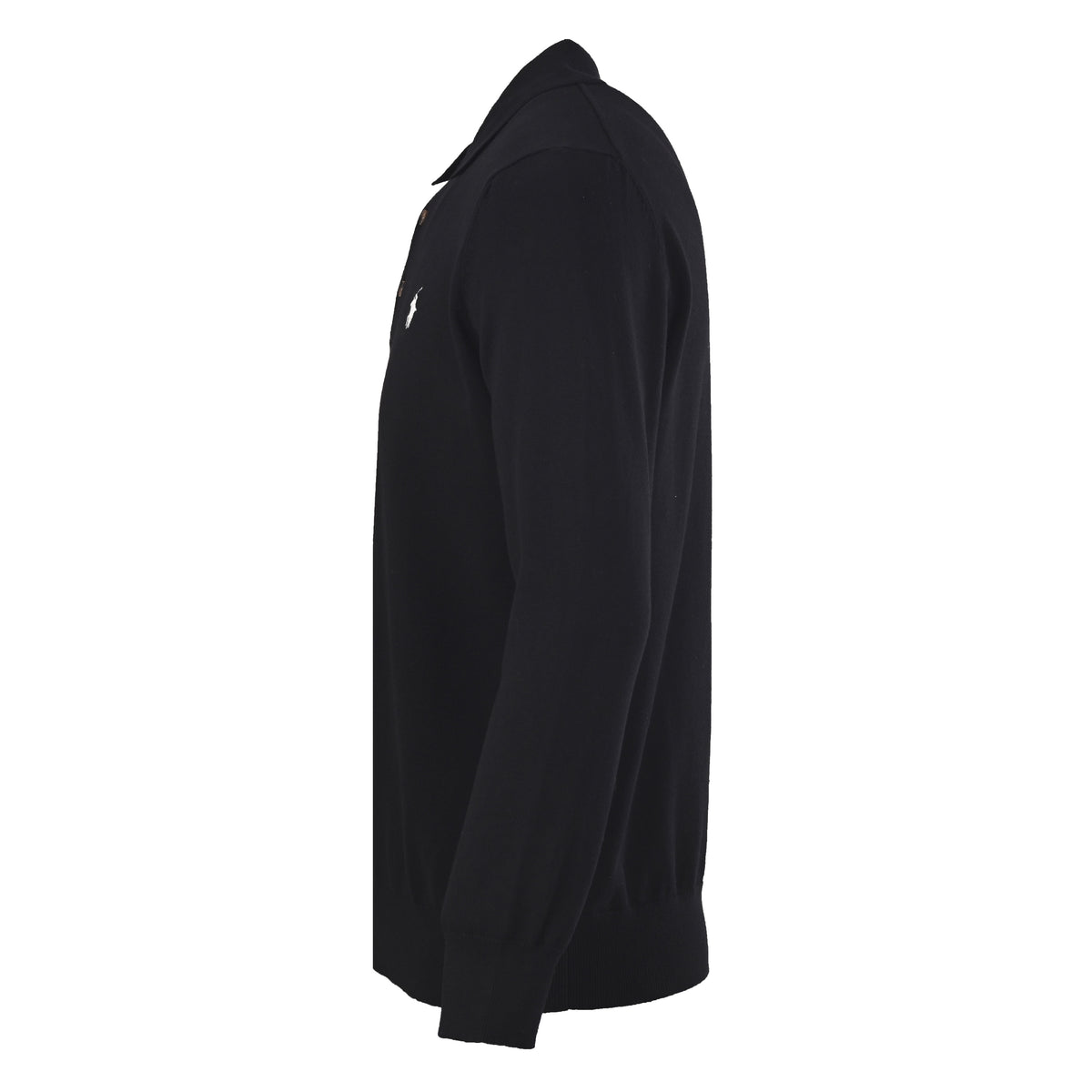 Washable Wool Polo-Collar Sweater Black