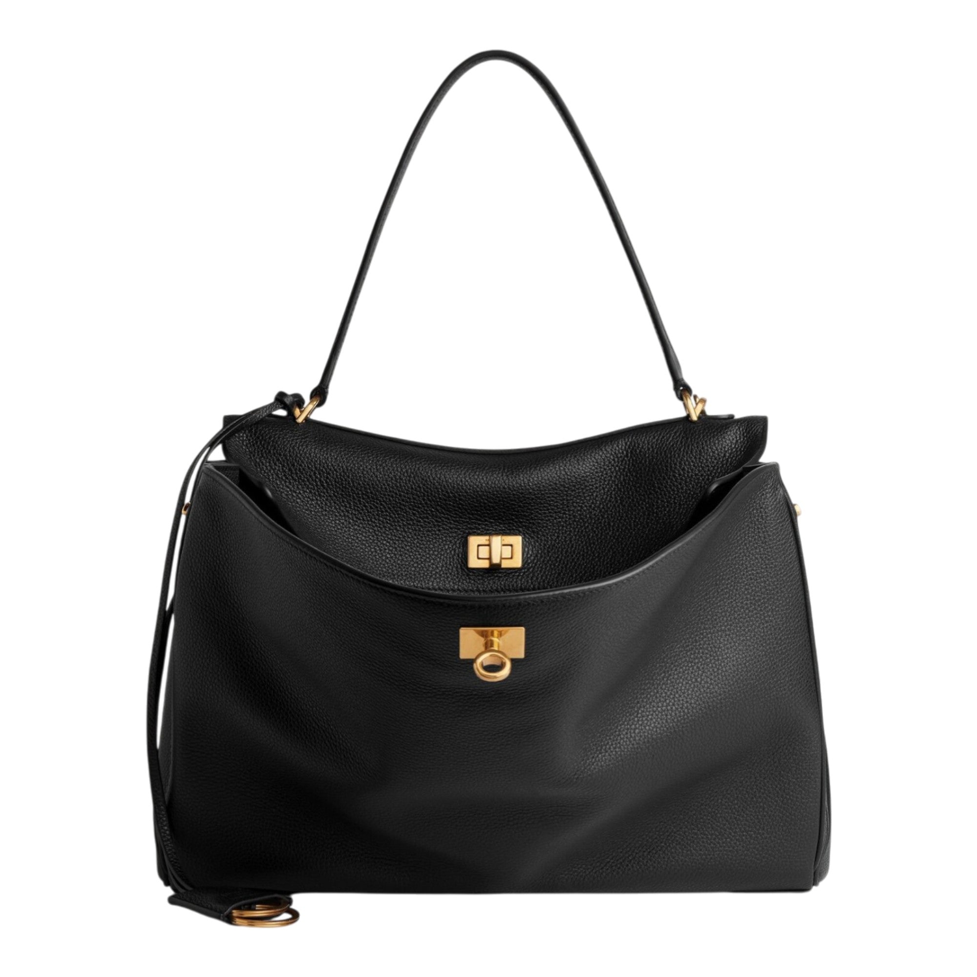Balenciaga Rodeo Medium Handbag in Black Grained Calfskin