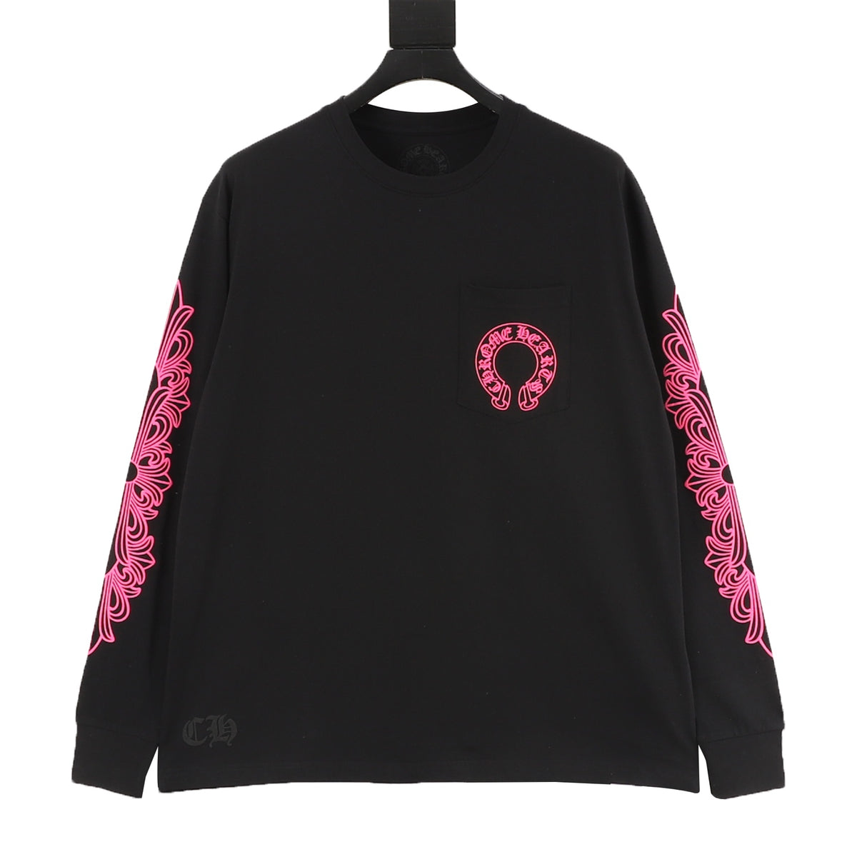 Horseshoe Print Long Sleeve T-Shirt Black & Pink