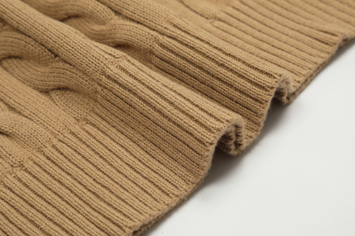 Cable-Knit Crewneck Sweater Tan
