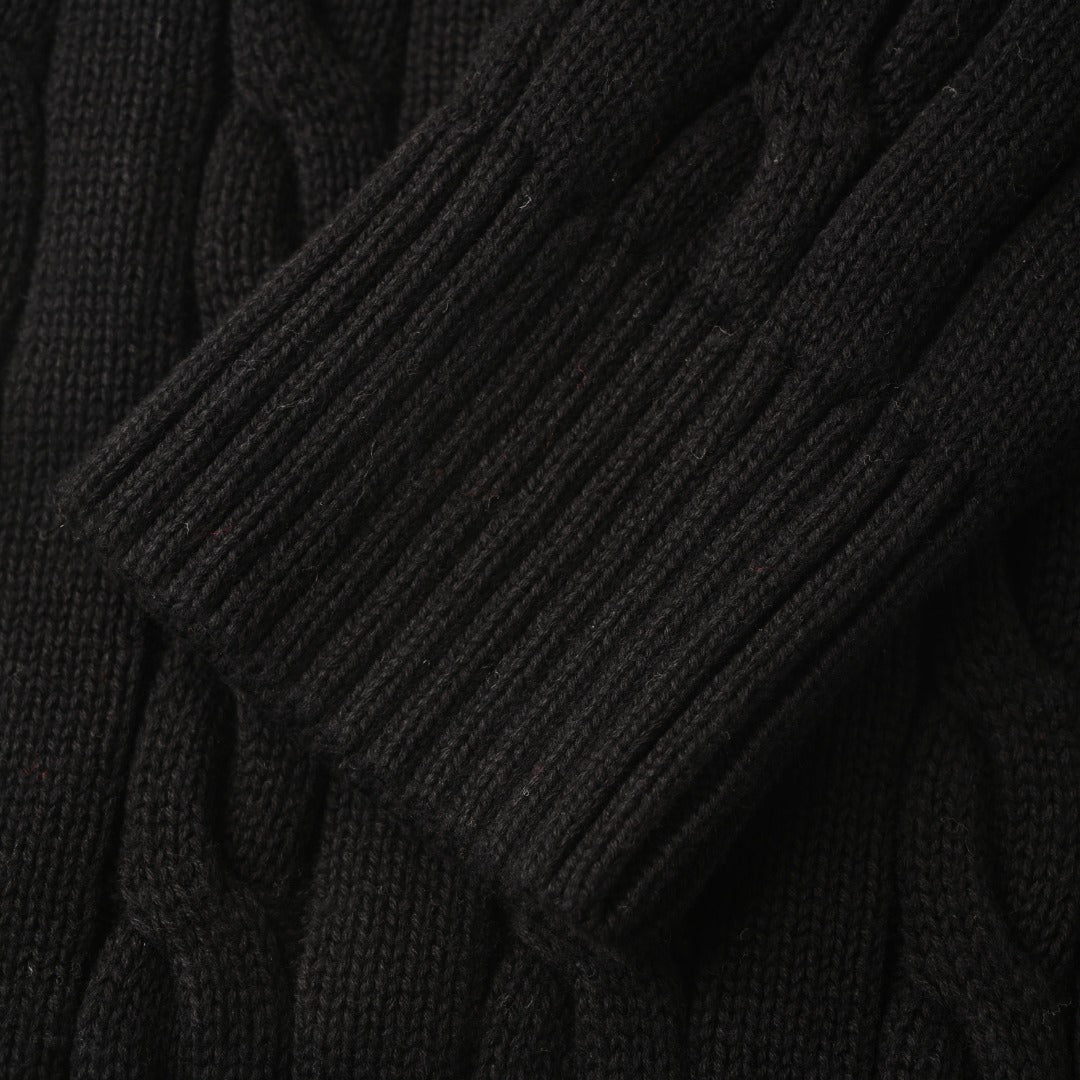 Cable-Knit Cotton Quarter-Zip Sweater Black