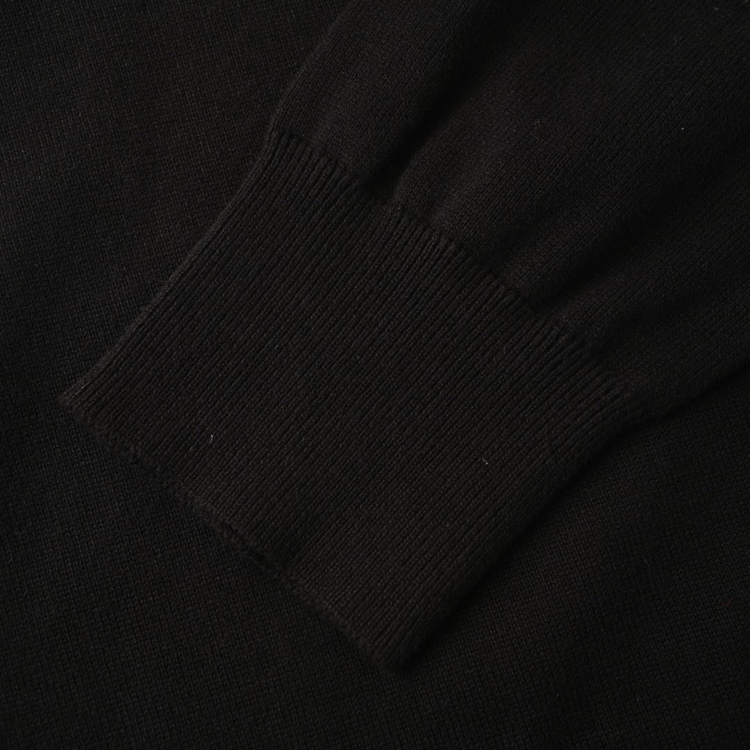 Washable Wool Polo-Collar Sweater Black
