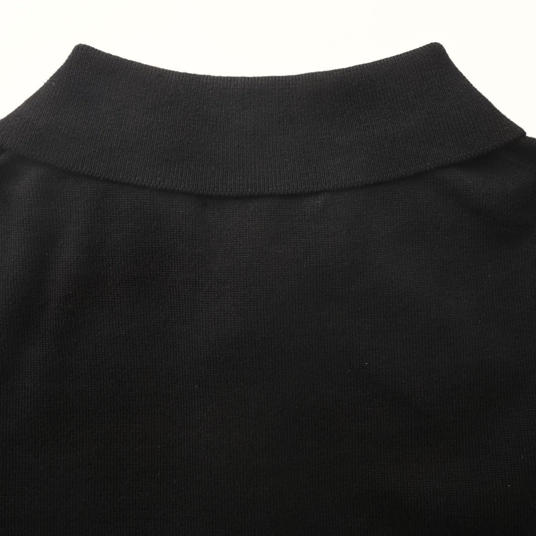 Washable Wool Polo-Collar Sweater Black
