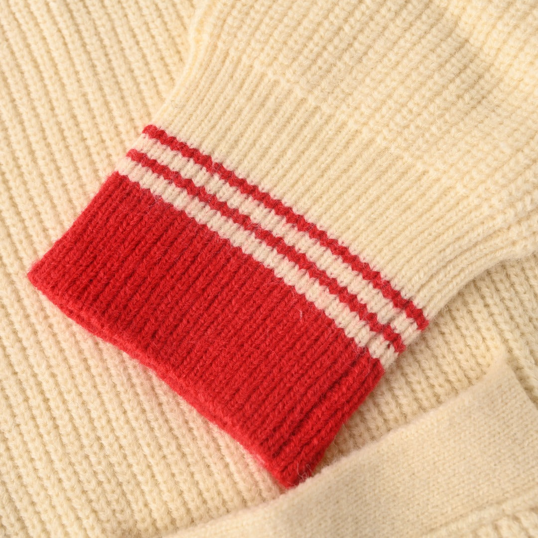 Ribbed College Cream & Red