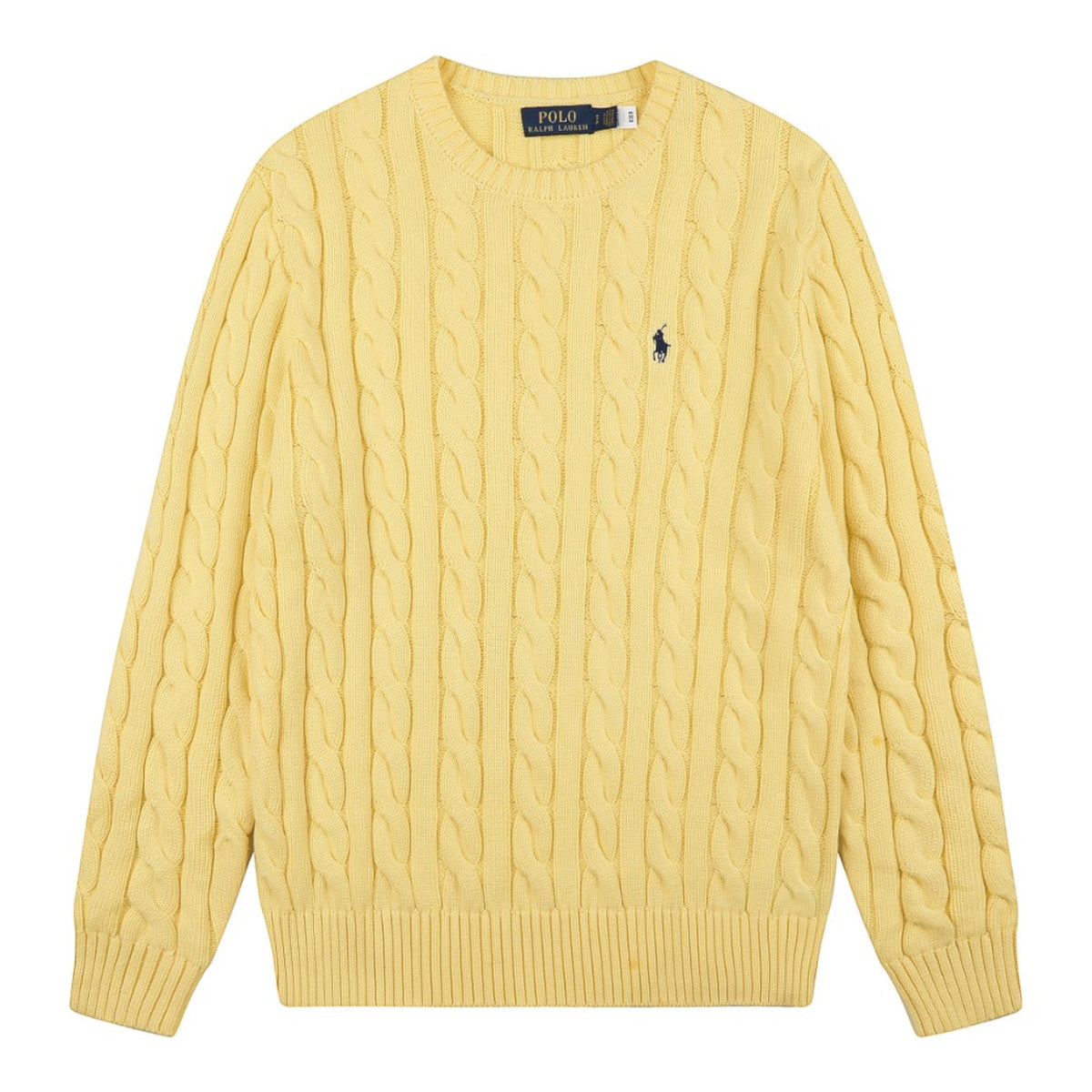 Cable-Knit Cotton Crewneck Sweater Yellow