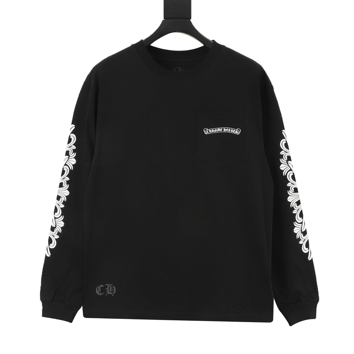 Scroll Logo Long Sleeve Pocket T-Shirt Black