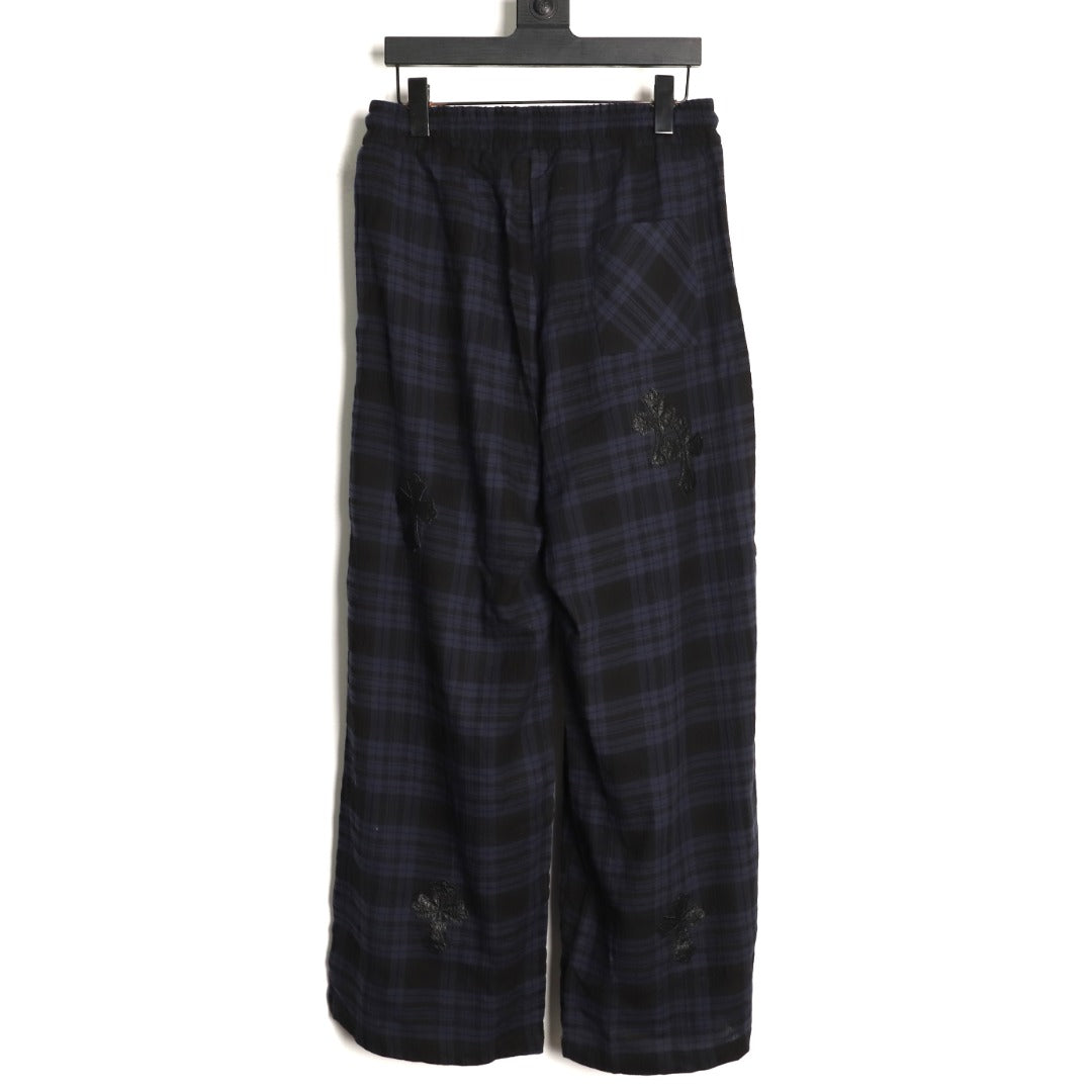 Plaid Cross Patch Wide-Leg Pants Blue & Black