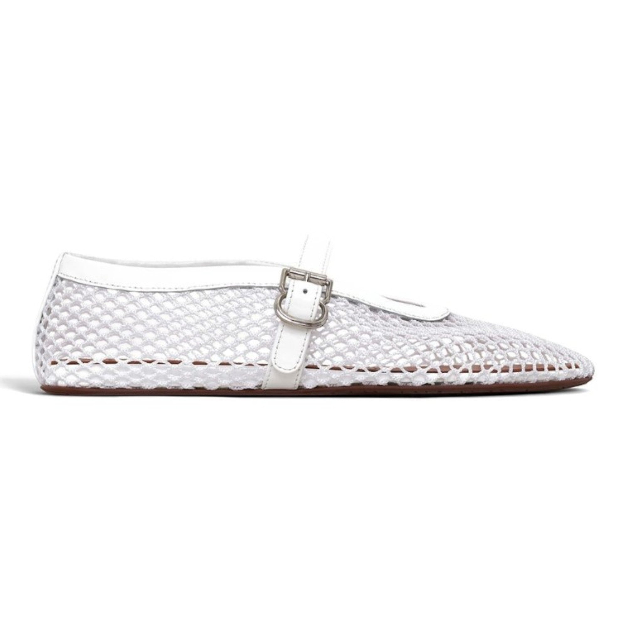 Fishnet Patent Leather Mary Jane Ballerinas White