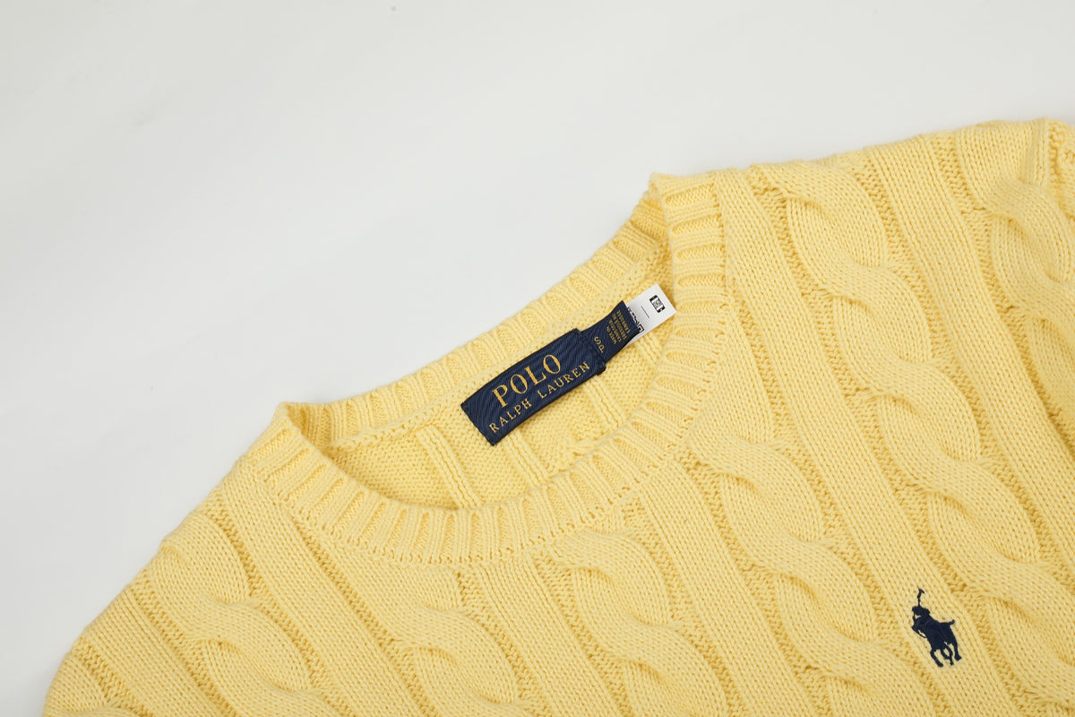 Cable-Knit Cotton Crewneck Sweater Yellow