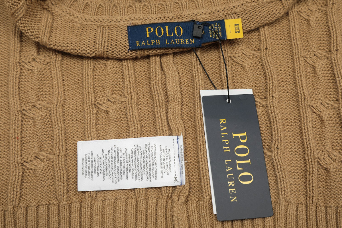 Cable-Knit Crewneck Sweater Tan