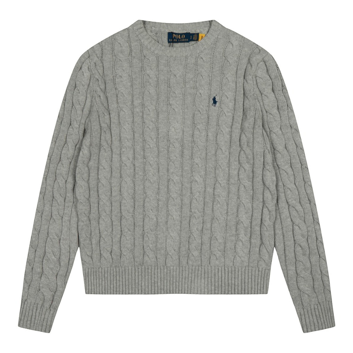 Cable-Knit Cotton Crewneck Sweater Grey