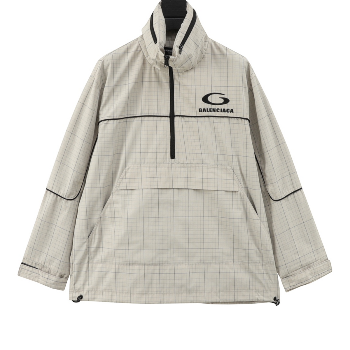 Checkered Half-Zip Anorak Cream