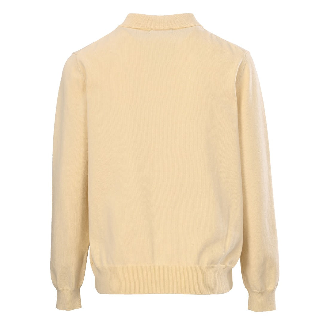 Polo Collar Buttoned Cardigan Pale Yellow