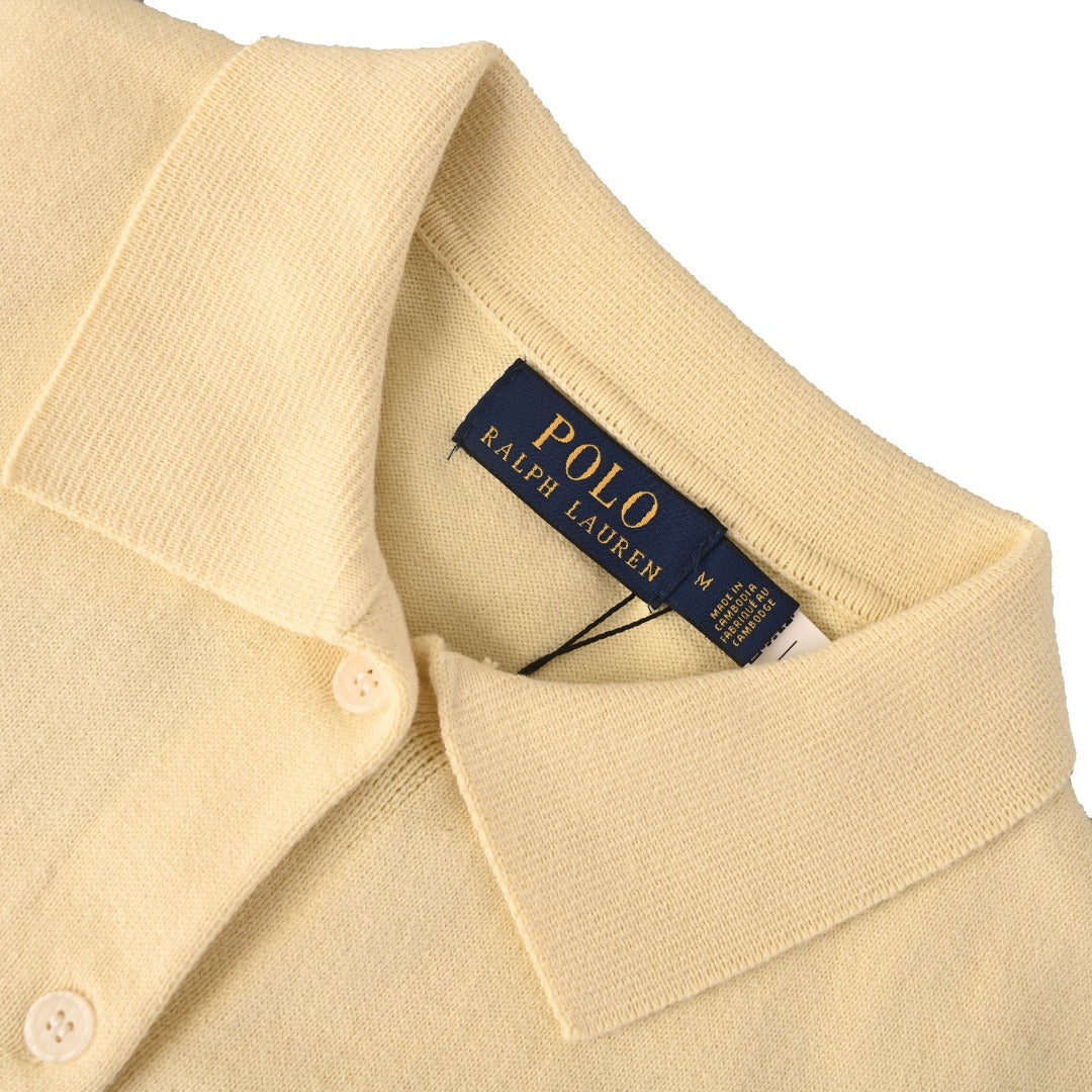 Polo Collar Buttoned Cardigan Pale Yellow