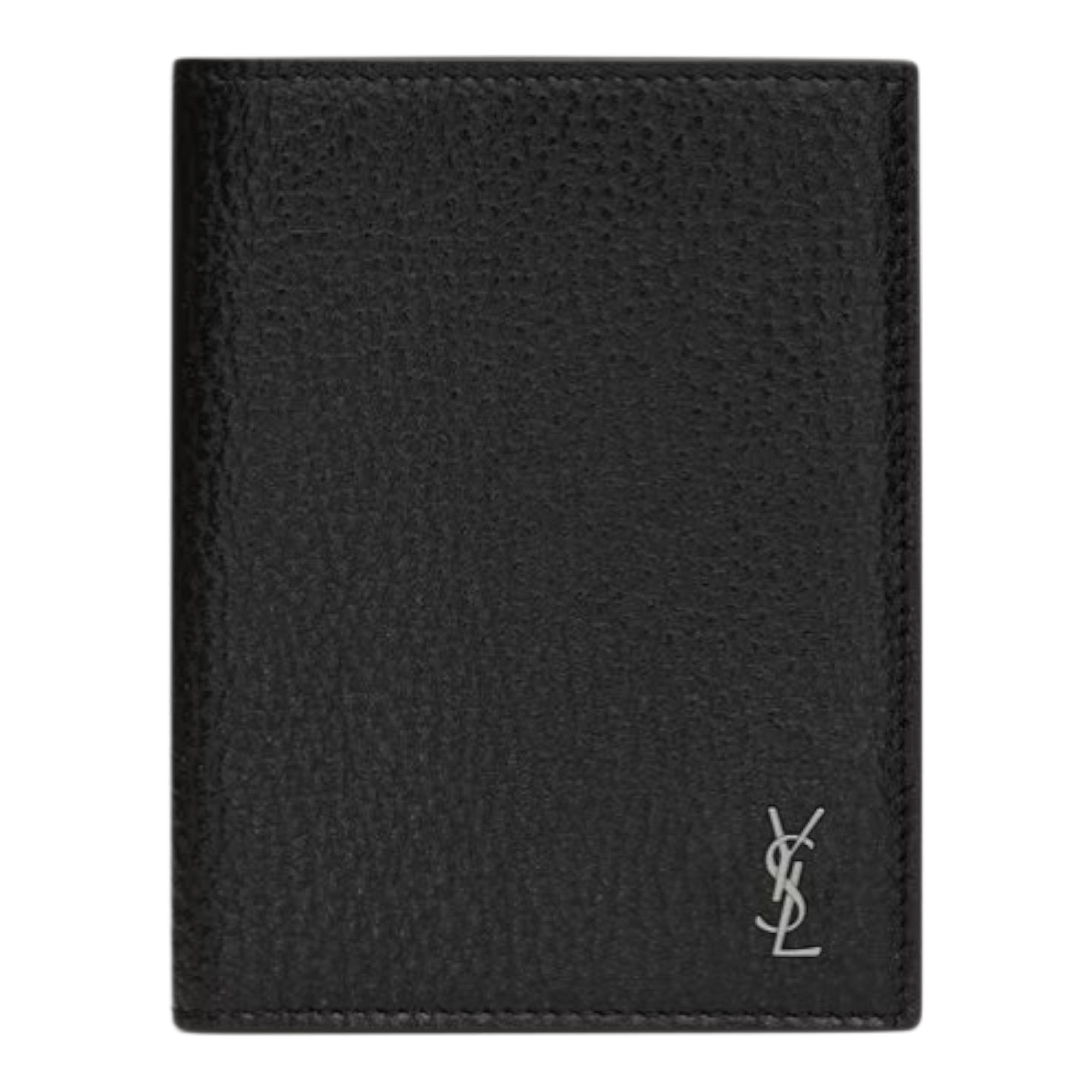 Saint Laurent Tiny Cassandre Credit Card Wallet in Grained Leather