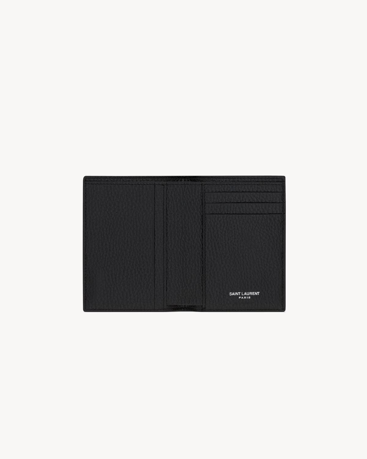 Saint Laurent Tiny Cassandre Credit Card Wallet in Grained Leather