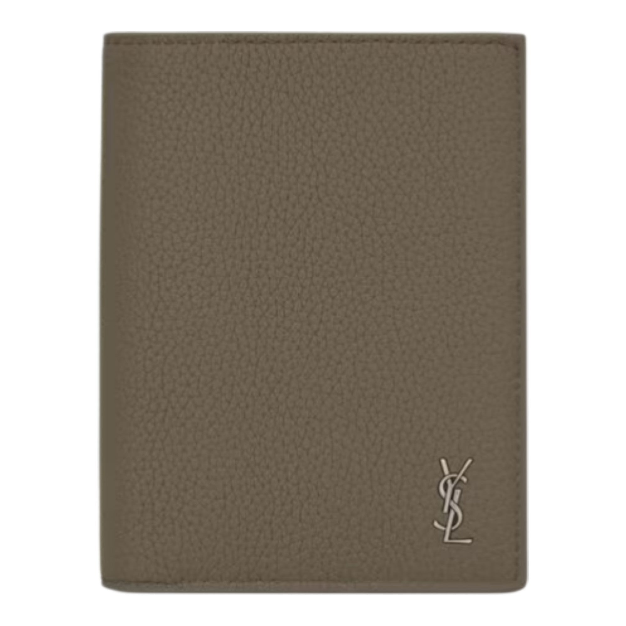 Saint Laurent Tiny Cassandre Credit Card Wallet in Grained Leather