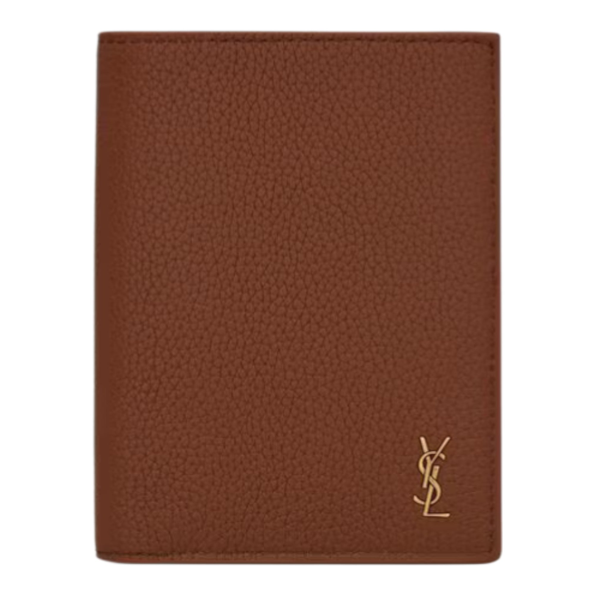 Saint Laurent Tiny Cassandre Credit Card Wallet in Grained Leather