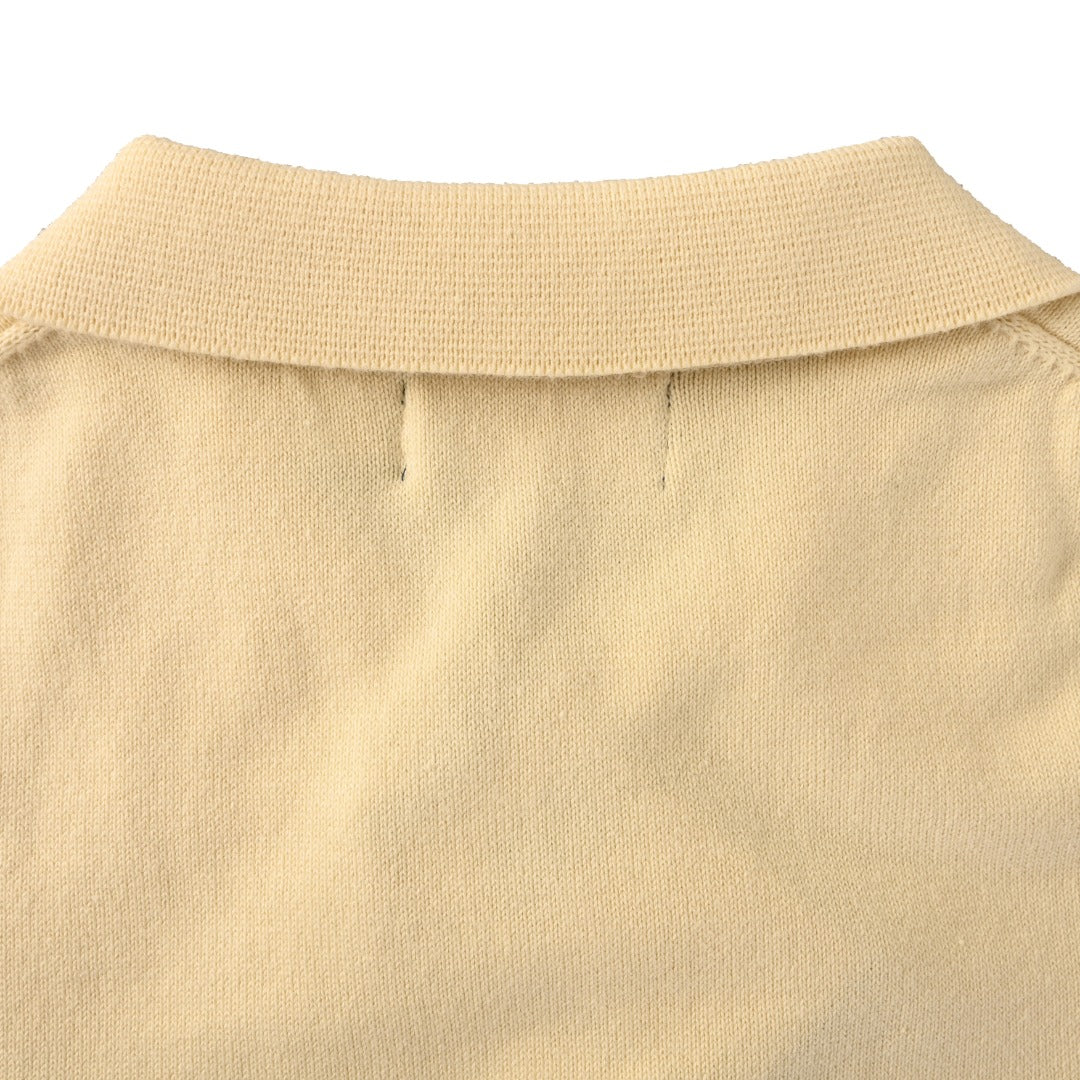 Polo Collar Buttoned Cardigan Pale Yellow