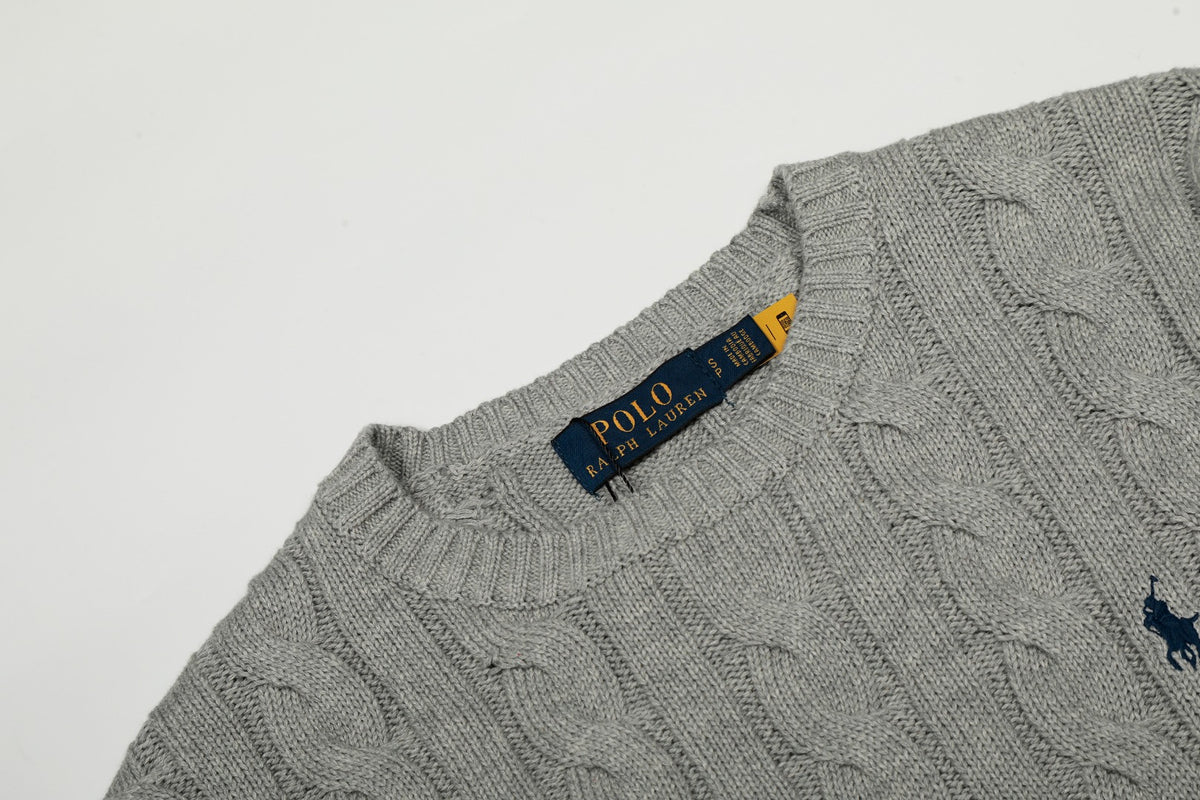 Cable-Knit Cotton Crewneck Sweater Grey
