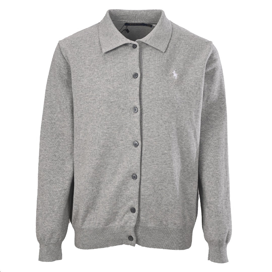 Polo Collar Knit Cardigan Grey