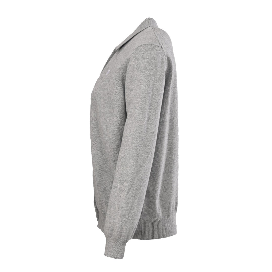 Polo Collar Knit Cardigan Grey