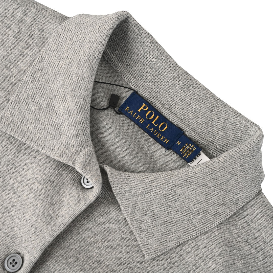 Polo Collar Knit Cardigan Grey