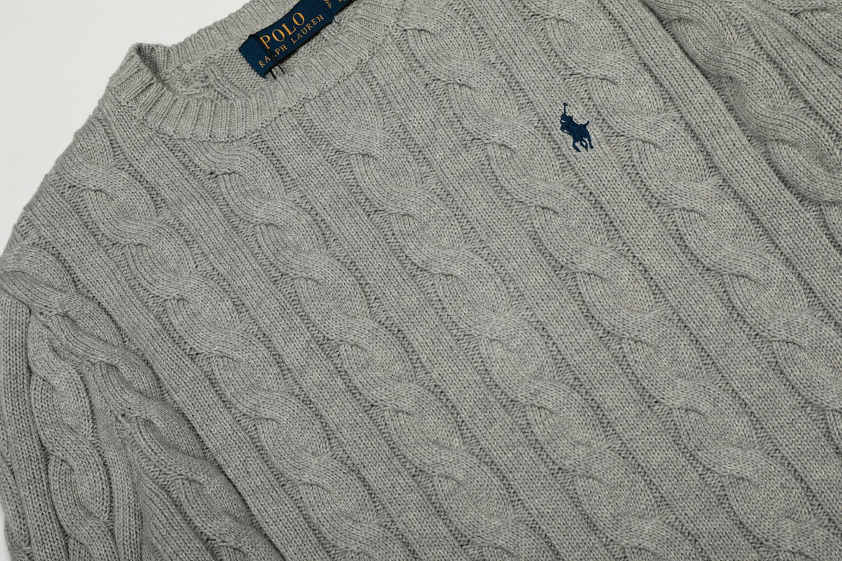 Cable-Knit Cotton Crewneck Sweater Grey
