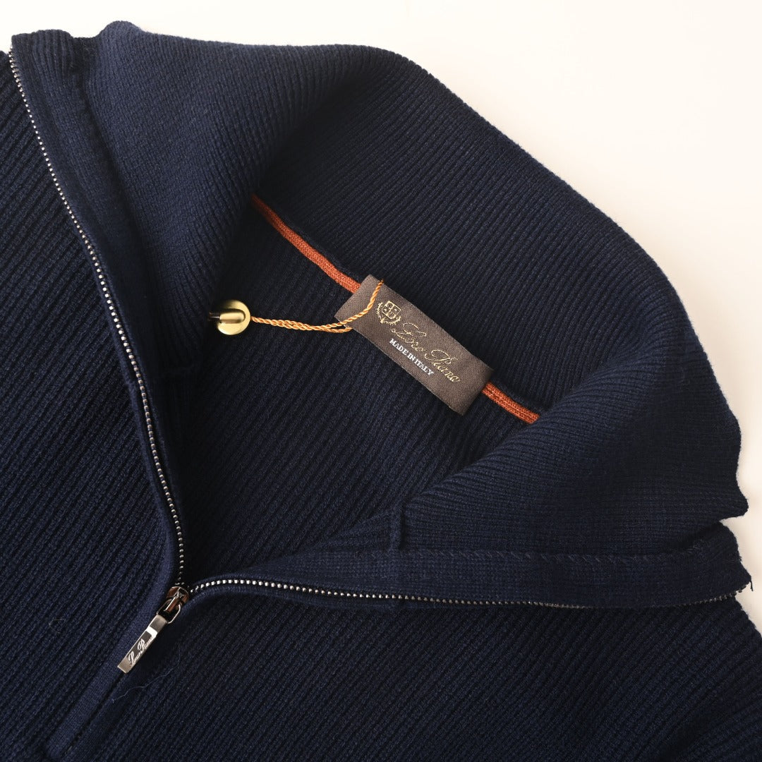 Ribbed Half-Zip Navy Blue