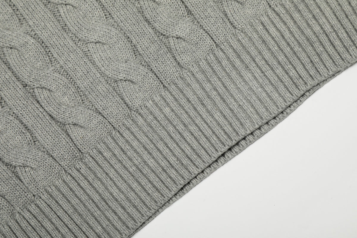 Cable-Knit Cotton Crewneck Sweater Grey