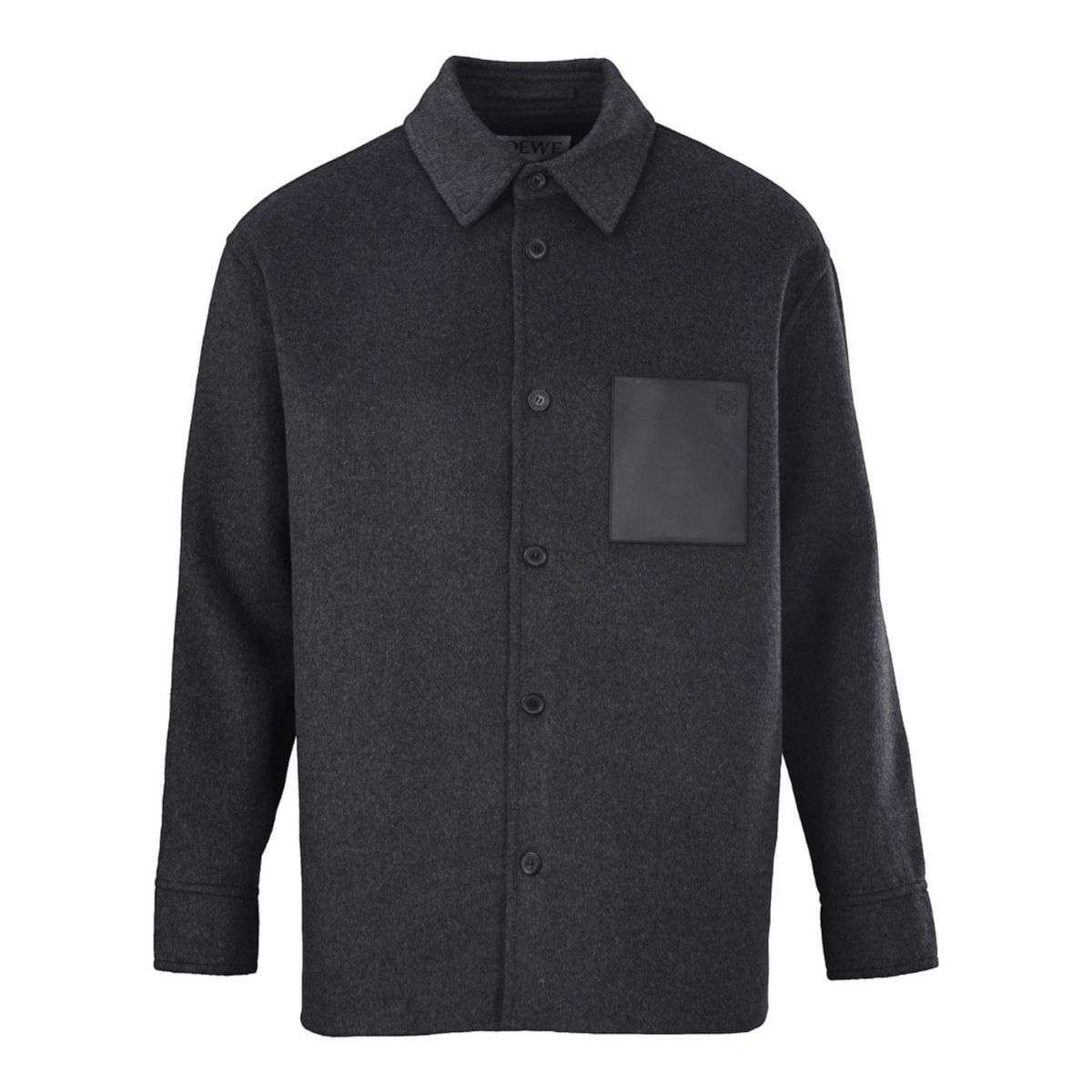 Double-Face Leather-Pocket Charcoal Melange