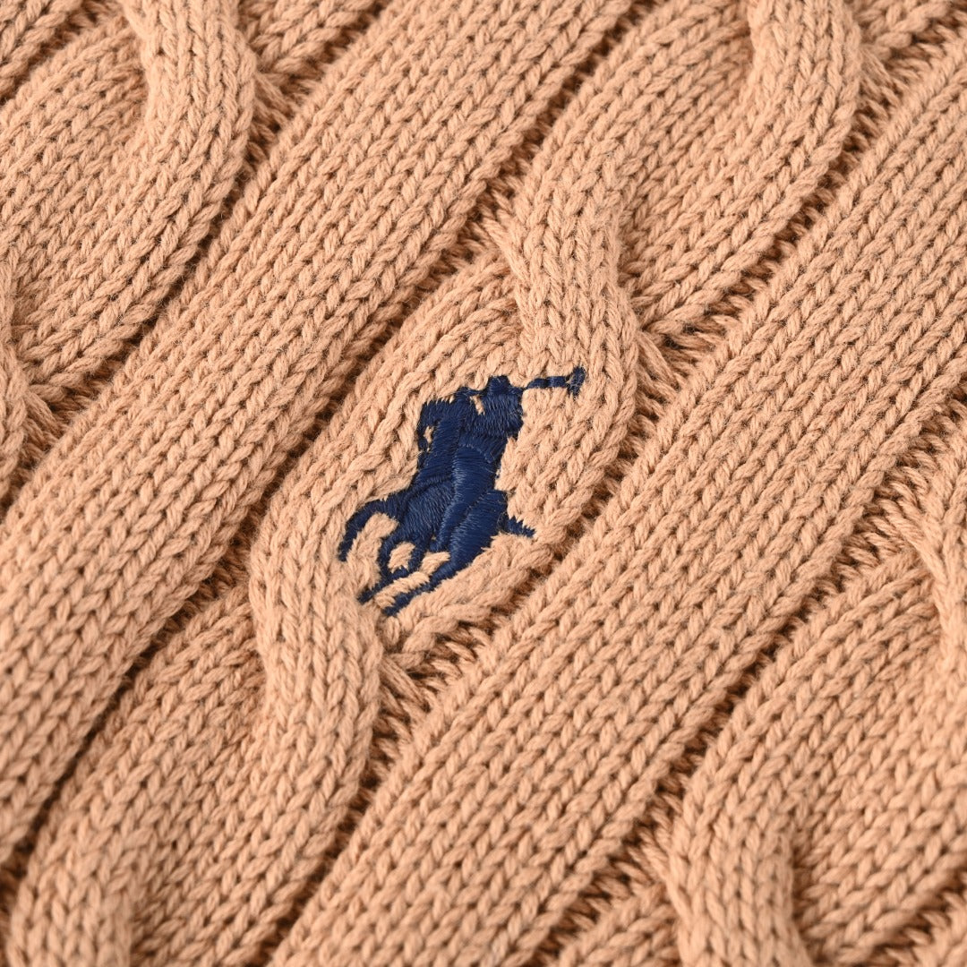 Cable-Knit Cotton Full-Zip Sweater Camel