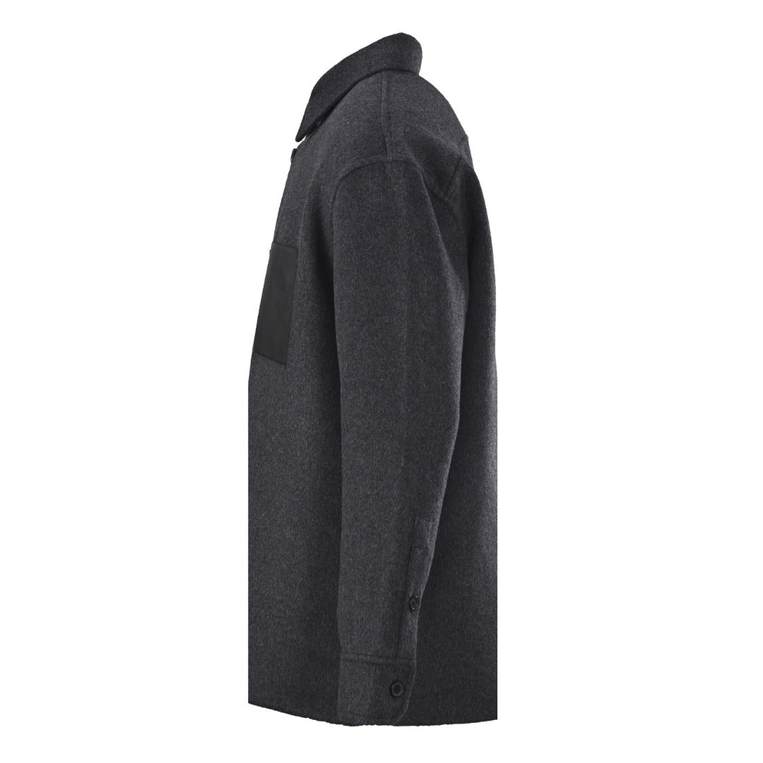 Double-Face Leather-Pocket Charcoal Melange