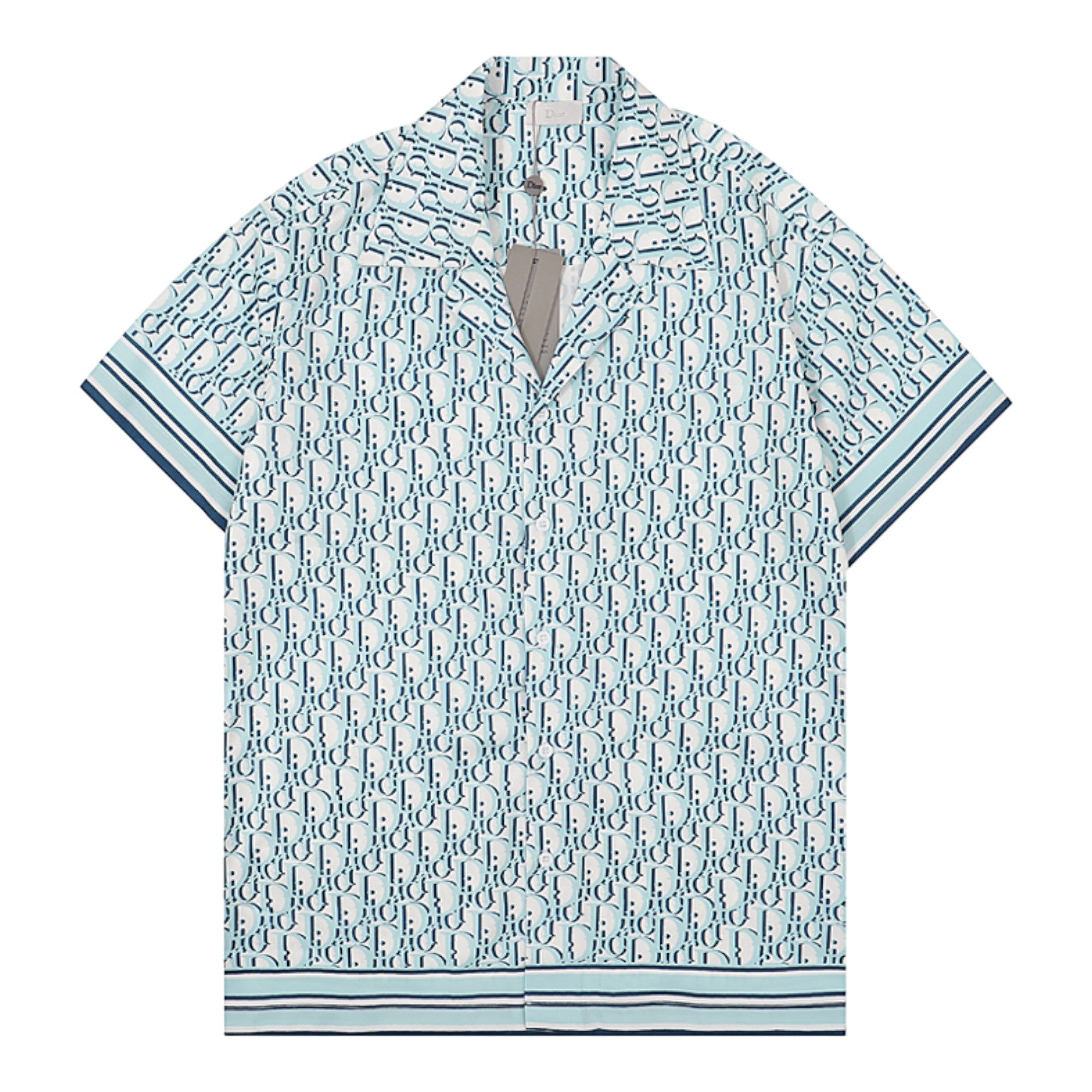 Oblique Monogram Silk Shirt Blue White