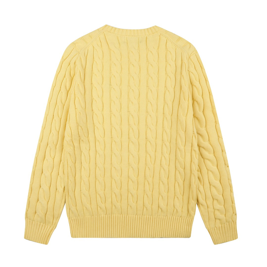 Cable-Knit Cotton Crewneck Sweater Yellow
