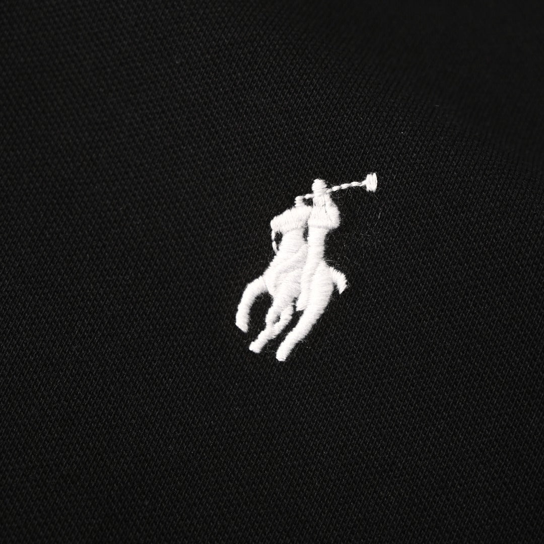 Long-Sleeve Stretch Mesh Polo Black