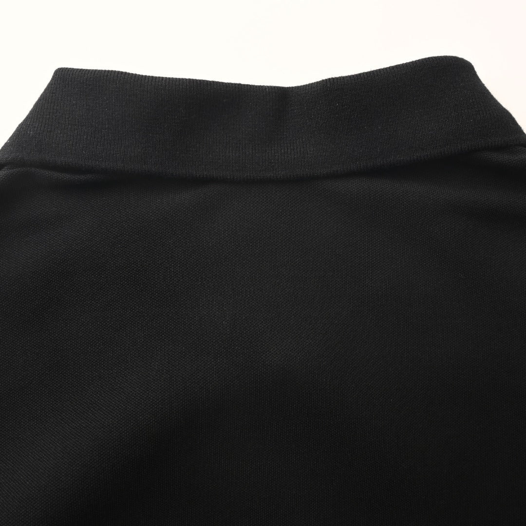 Long-Sleeve Stretch Mesh Polo Black