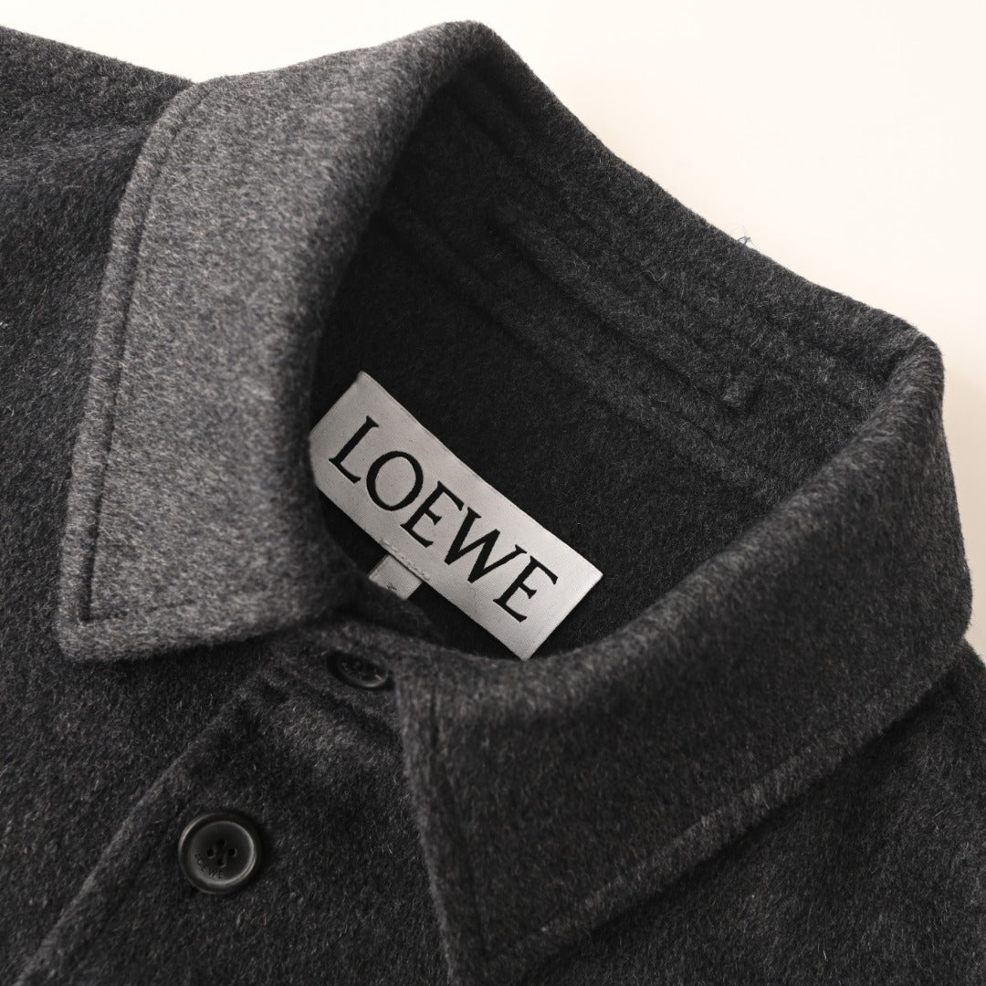 Double-Face Leather-Pocket Charcoal Melange