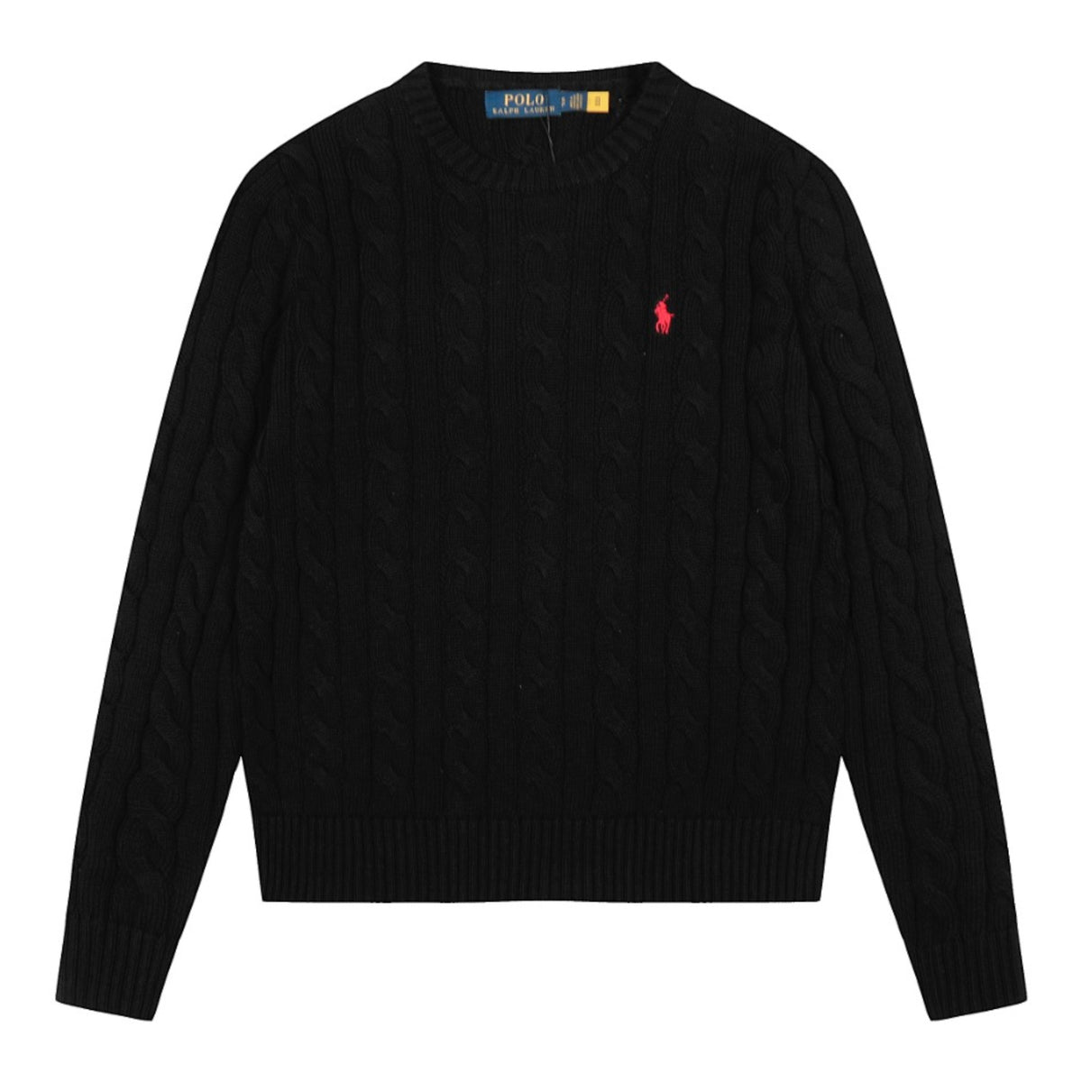 Cable-Knit Cotton Crewneck Sweater Black