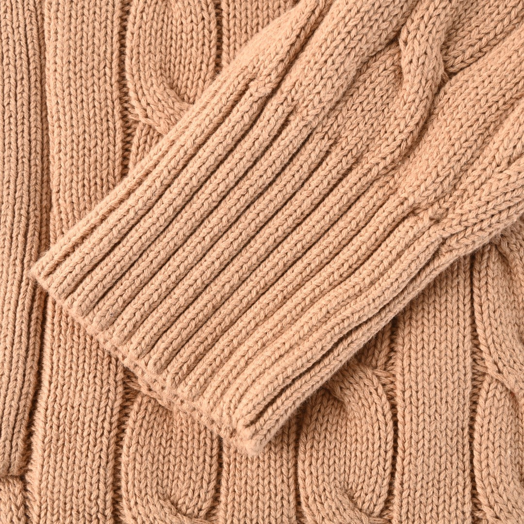 Cable-Knit Cotton Full-Zip Sweater Camel